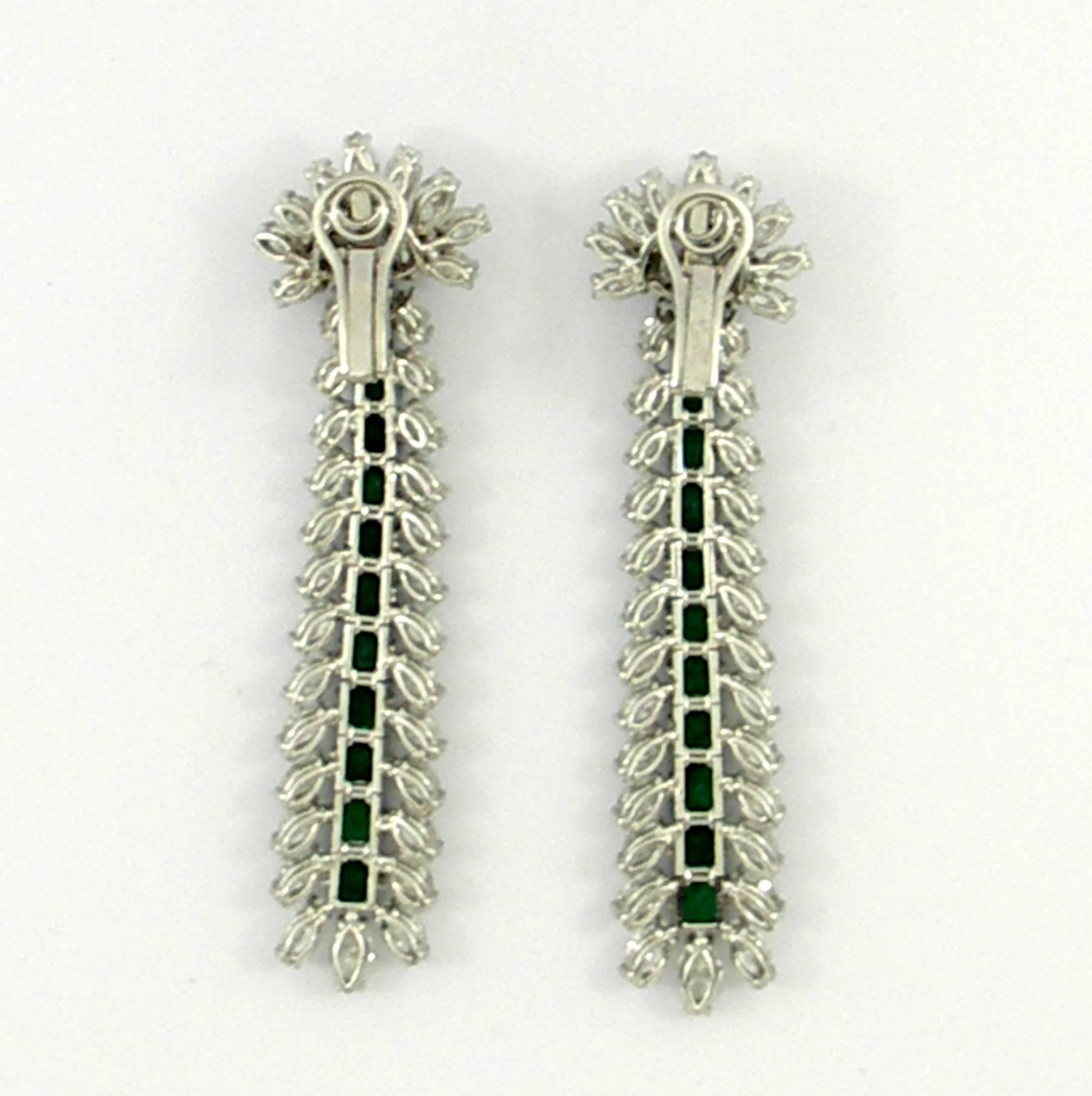 Extra Long, Platinum, Emerald and Diamond Cocktail Earrings 2