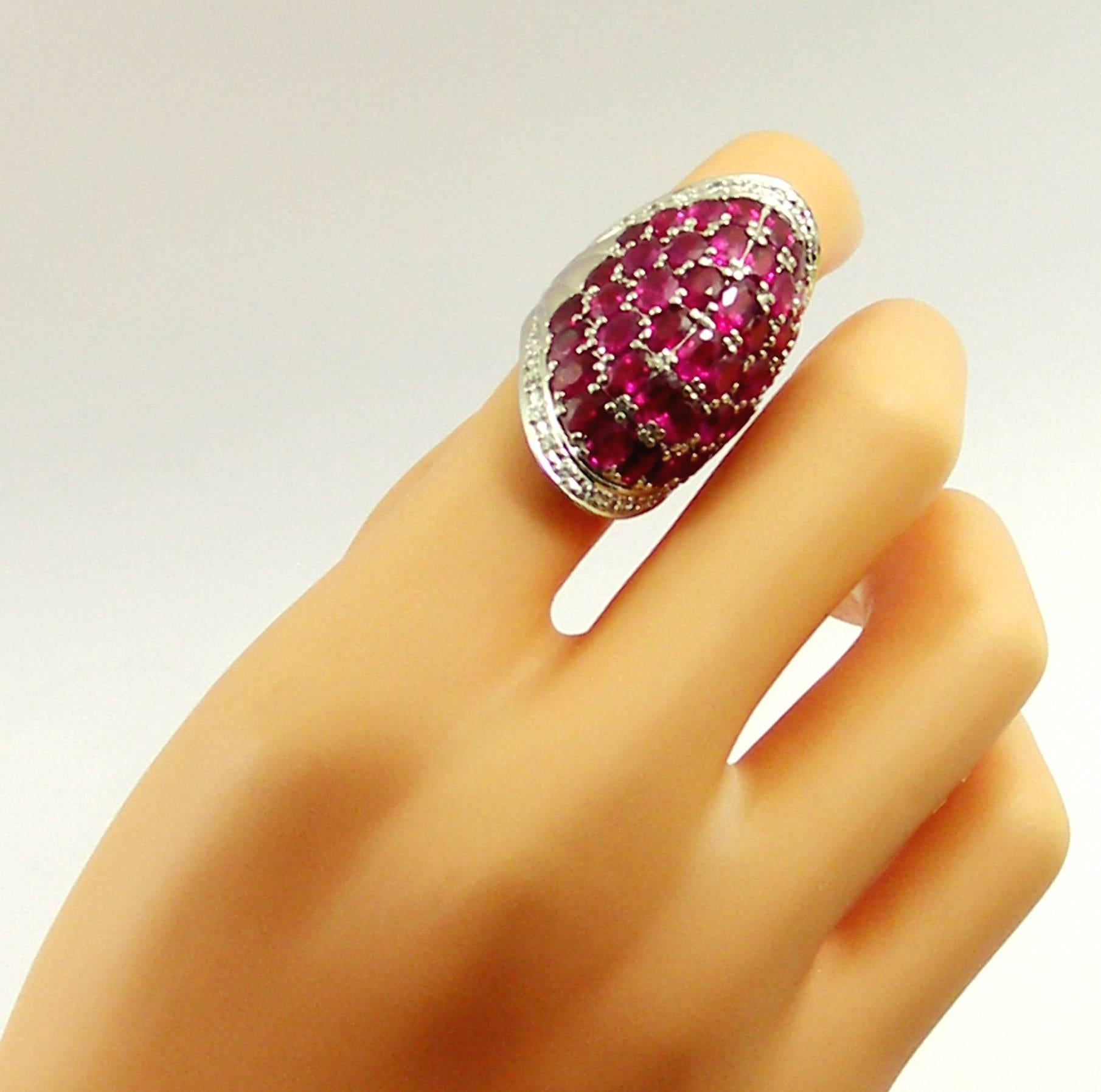 Women's Platinum Cocktail Ring with Diamonds and Rubies