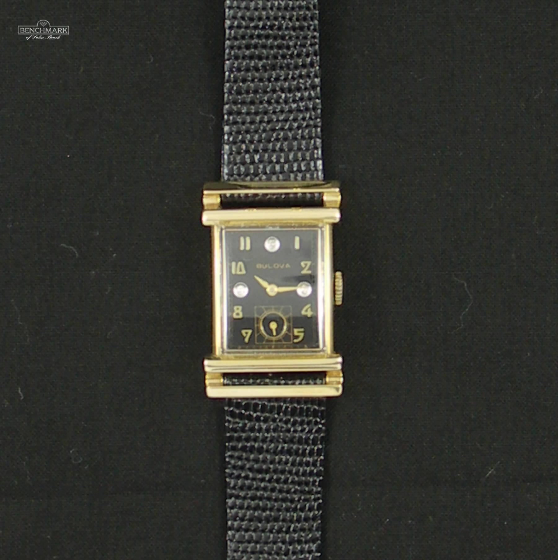 Bulova Yellow Gold Diamond Black Dial Wristwatch  2