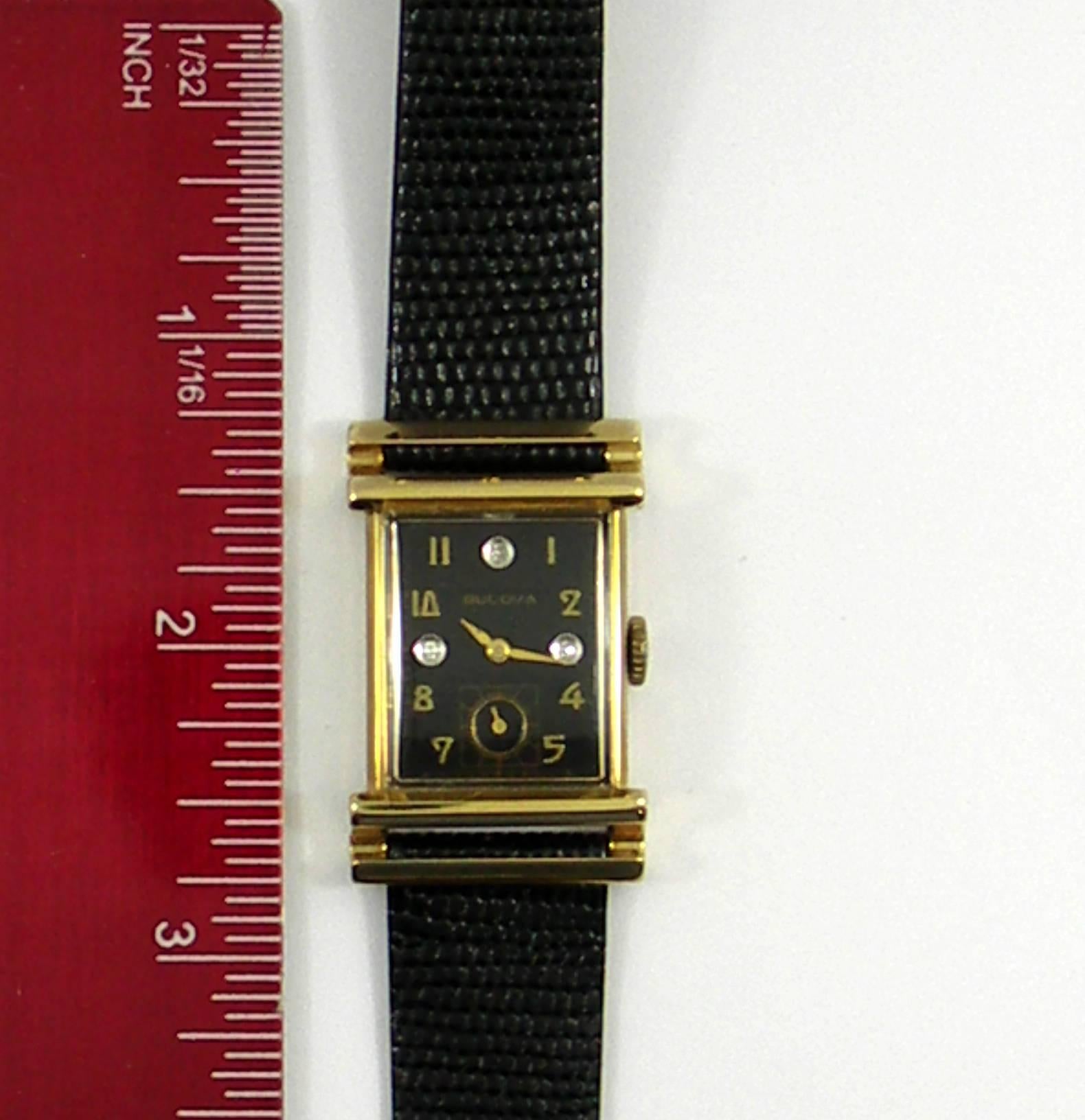 Bulova Yellow Gold Diamond Black Dial Wristwatch  3