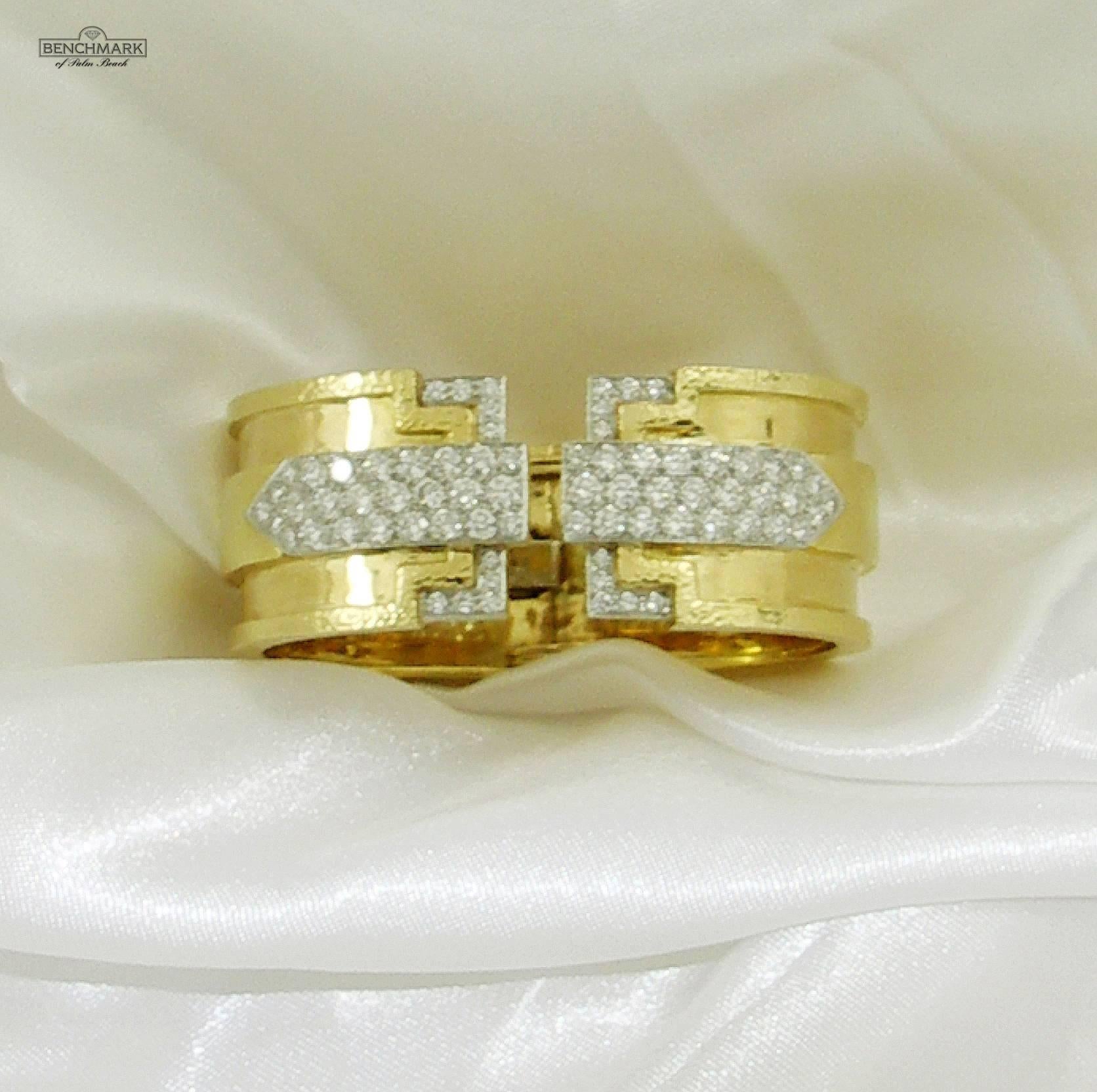 Geometric David Webb Hammer Finished Bracelet in Gold and Platinum with Diamond 1