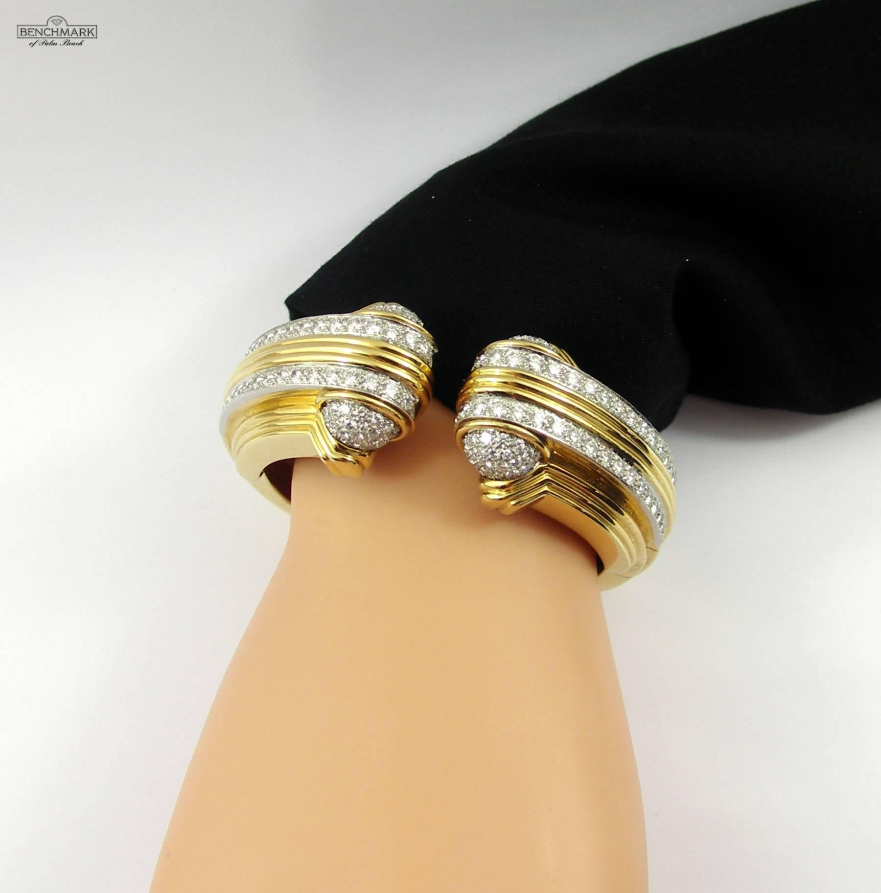 Women's or Men's Moderne Split Front Diamond Gold Platinum Bracelet