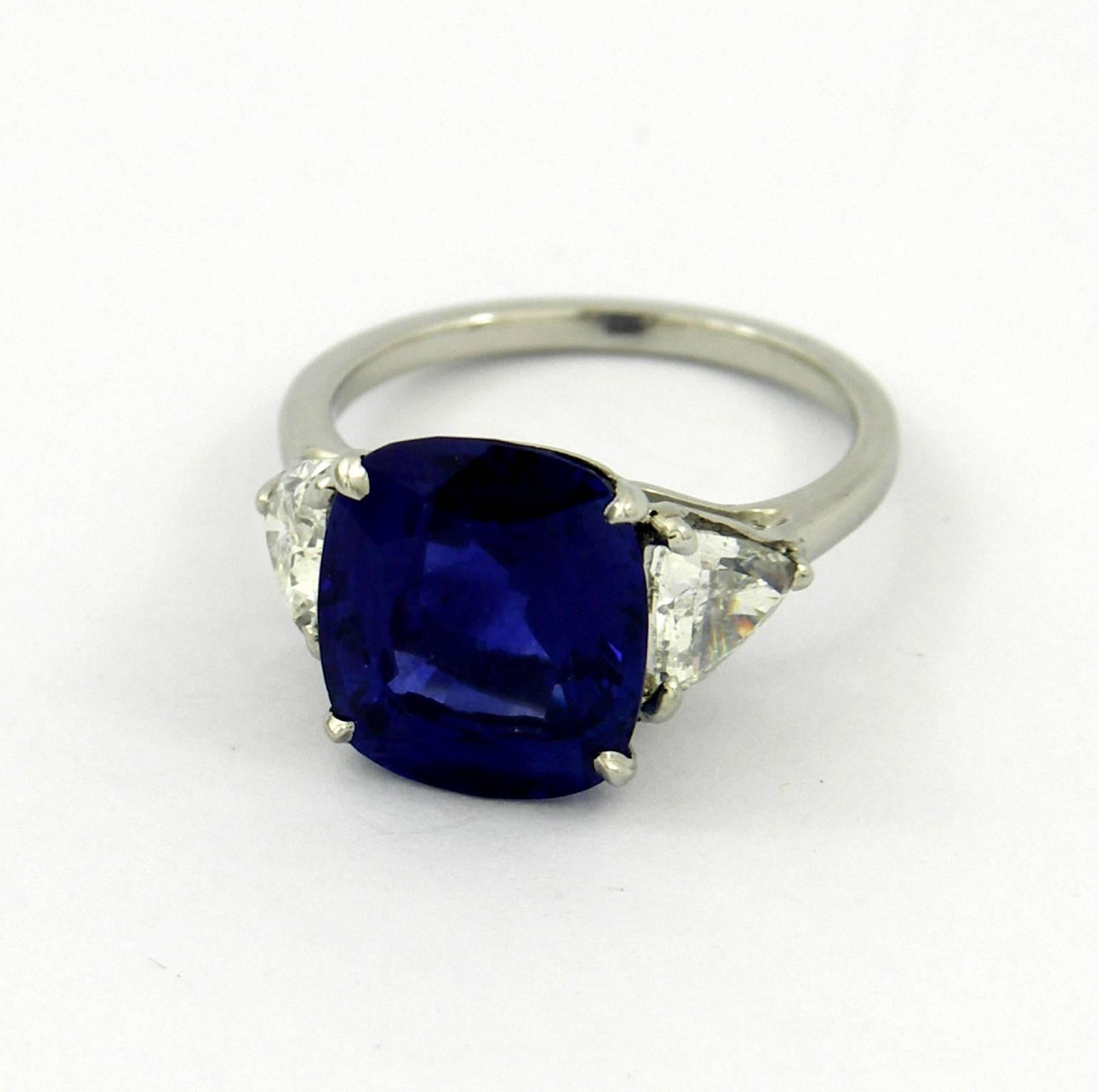 Women's A.G.L. Certified 7.32 Carat Cushion Cut Sapphire Diamond Ring