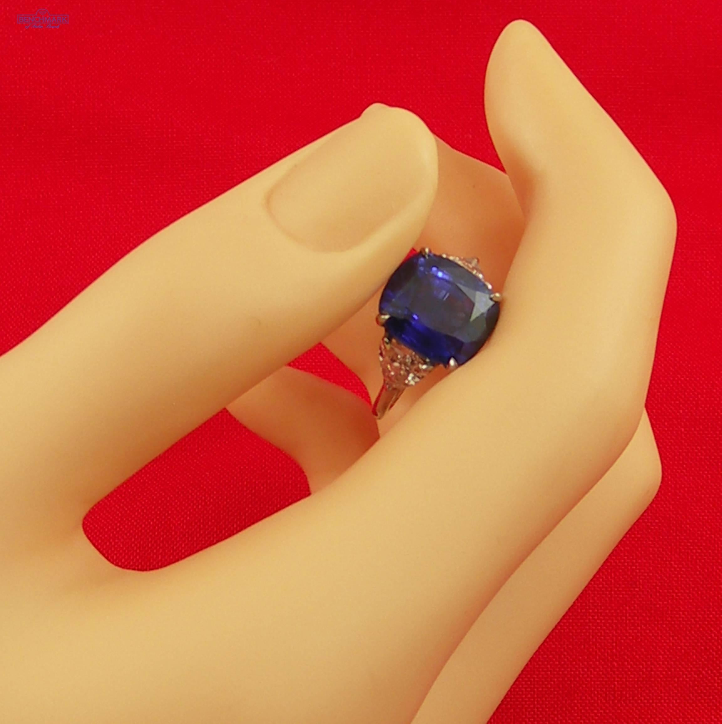 A.G.L. Certified 7.32 Carat Cushion Cut Sapphire Diamond Ring 3