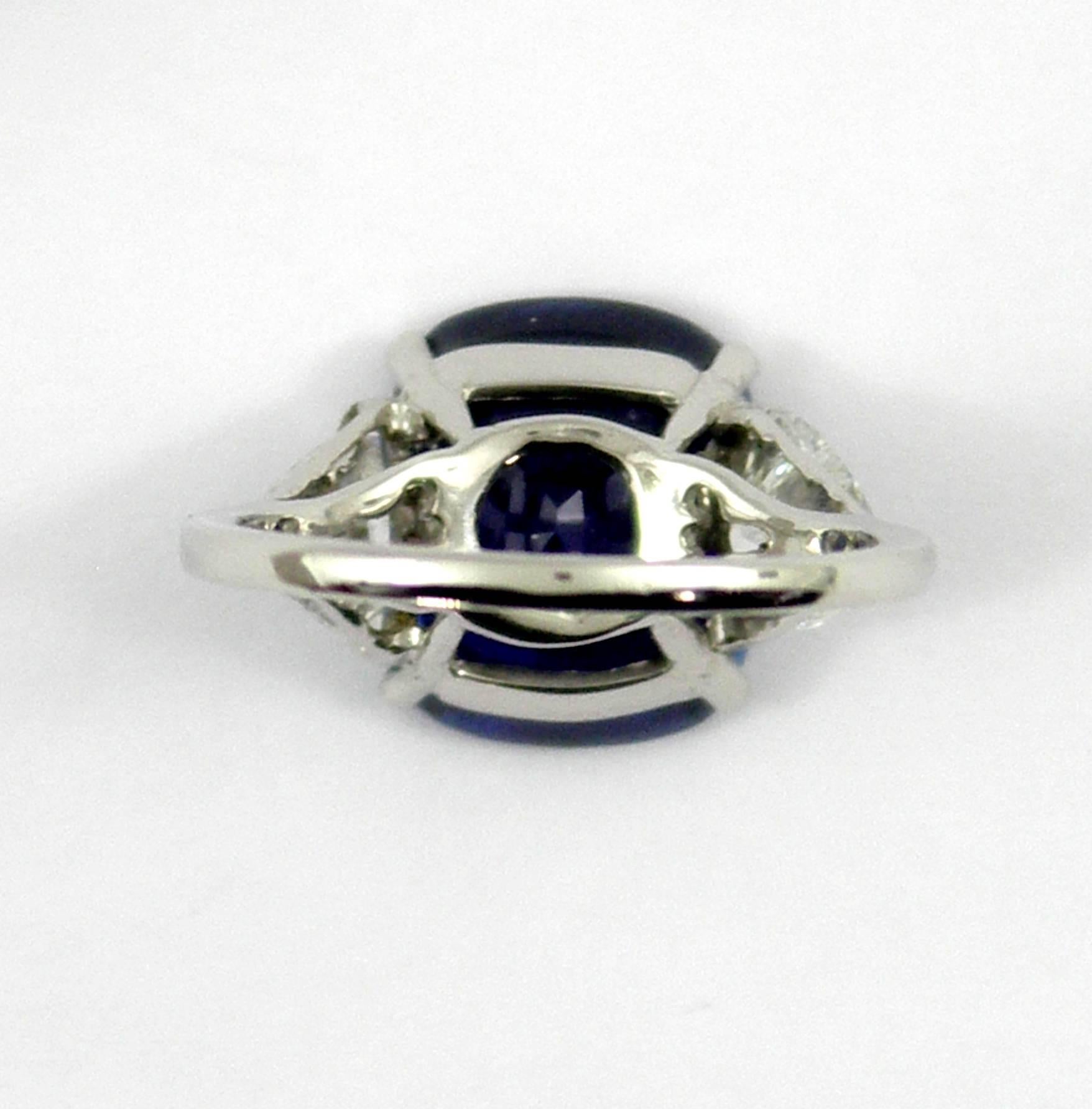 A.G.L. Certified 7.32 Carat Cushion Cut Sapphire Diamond Ring 4