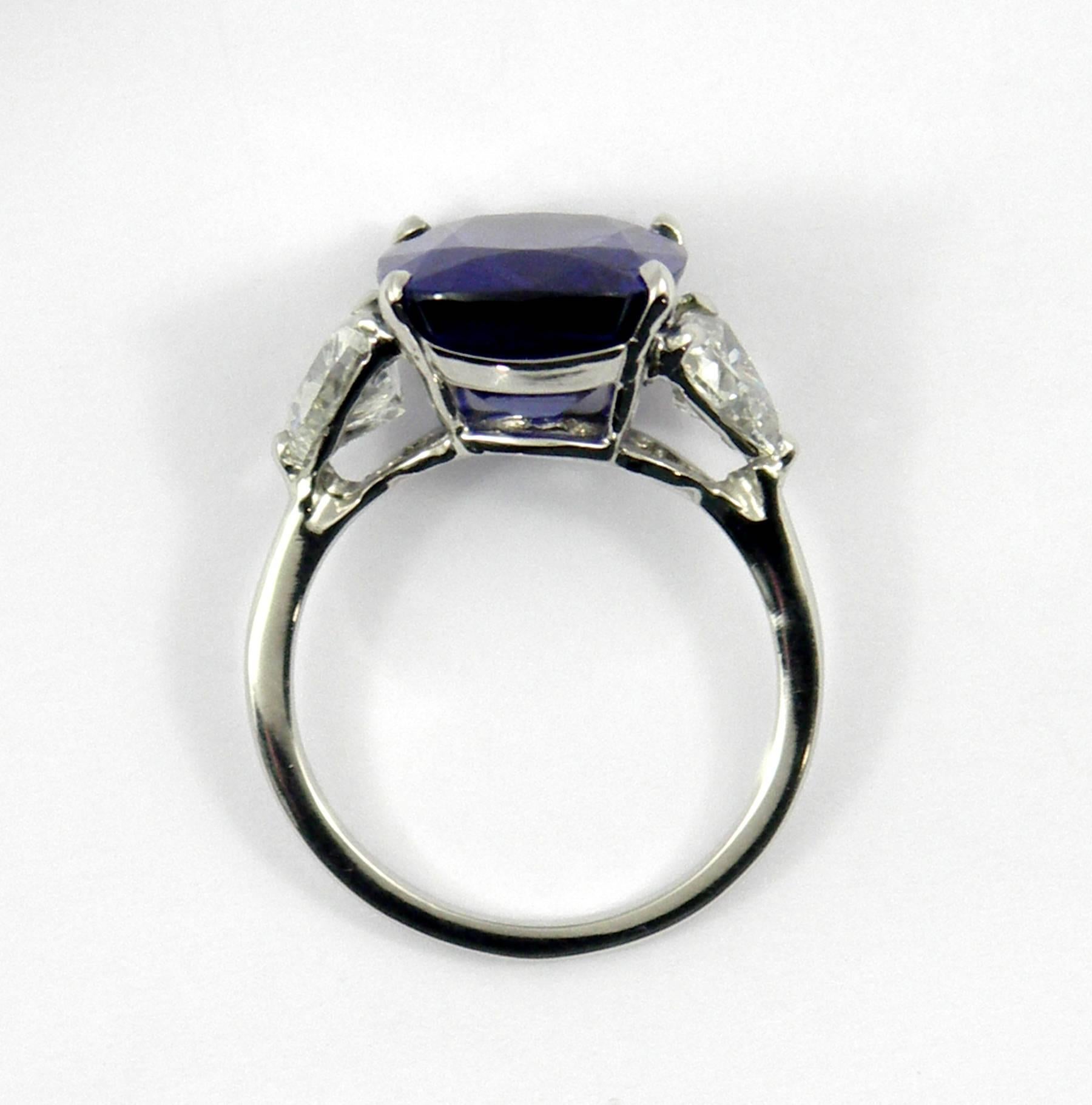 A.G.L. Certified 7.32 Carat Cushion Cut Sapphire Diamond Ring 5