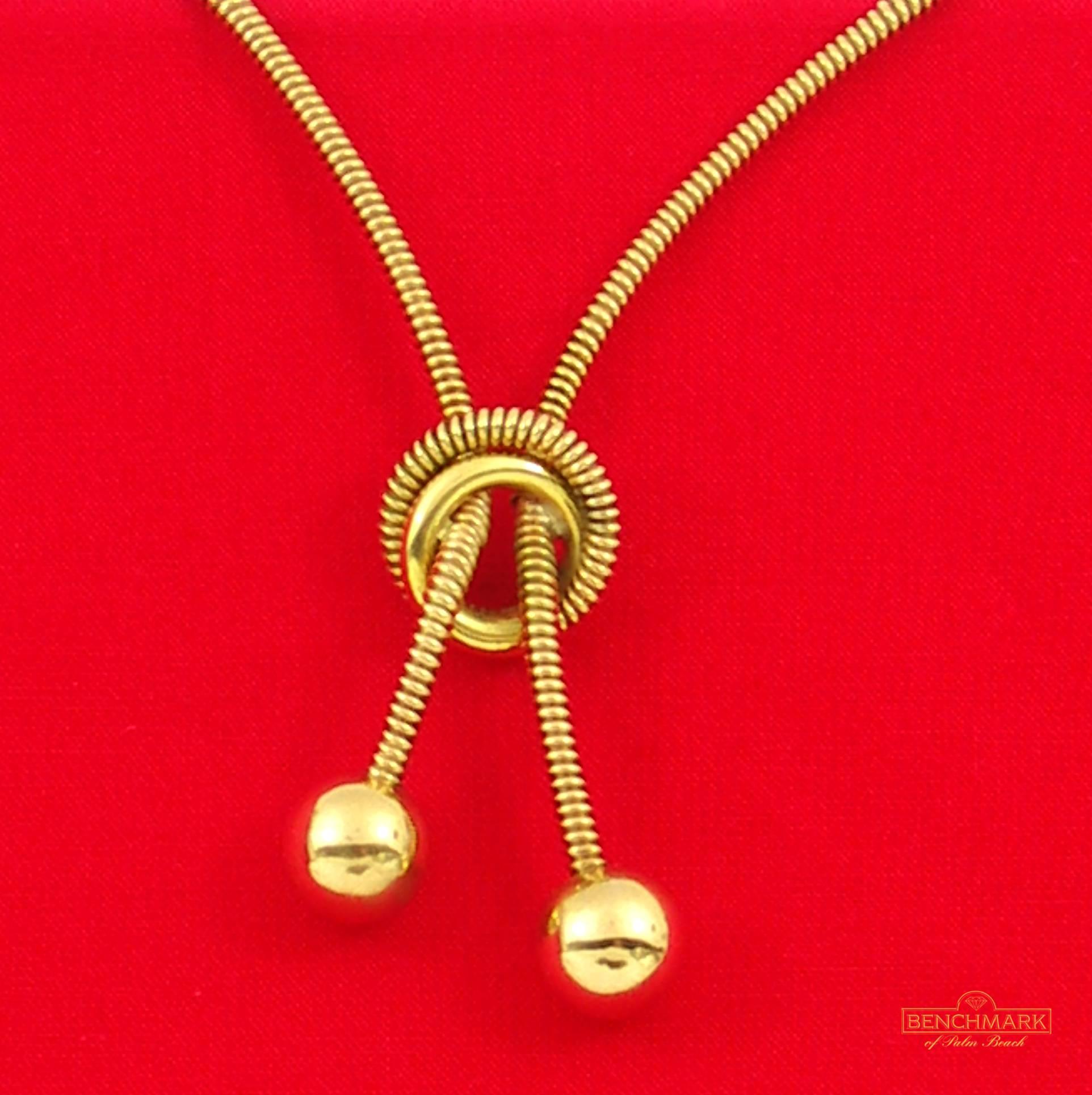 Gold Tubogas Style Necklace with Polished Loop and Beads In Excellent Condition In Palm Beach, FL