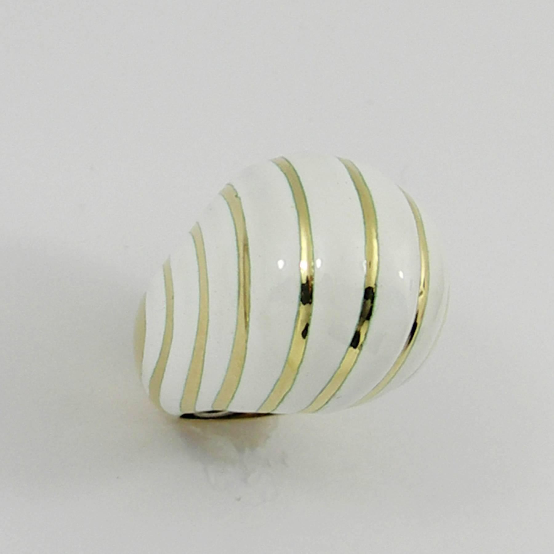 Women's or Men's David Webb White Enamel and Yellow Gold Spiral Design Ring