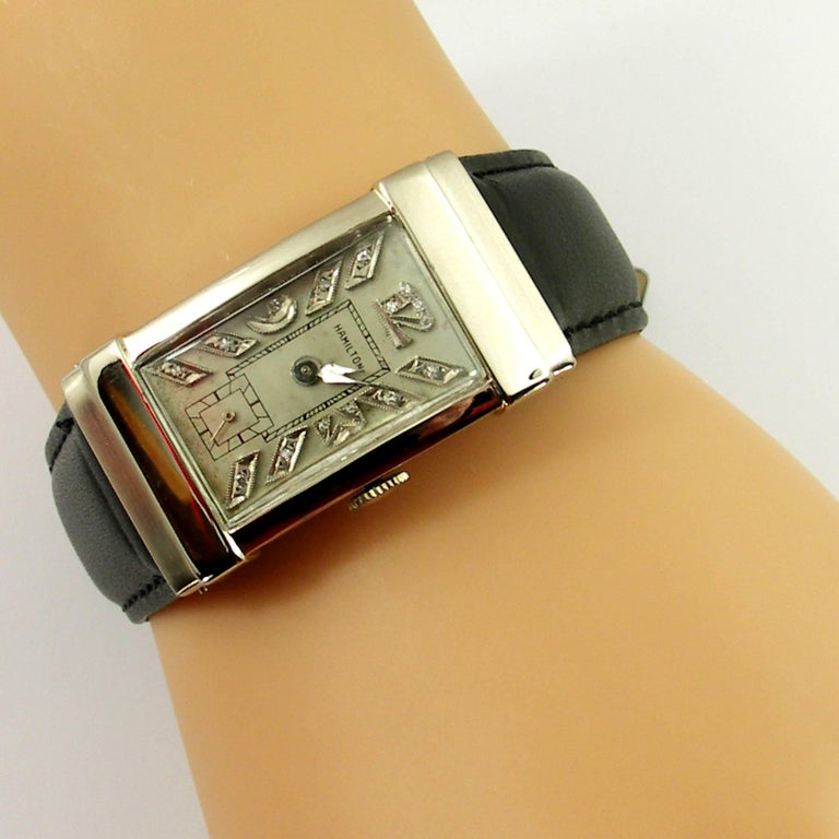 Hamilton White Gold Top Hat Watch with Diamond Dial For Sale at 1stDibs