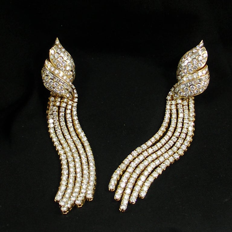 Long Hanging Gold and Diamond Earring at 1stDibs long hanging