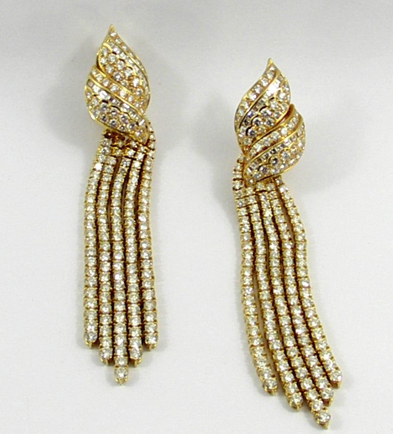 Long Hanging Gold and Diamond Earring at 1stDibs long hanging