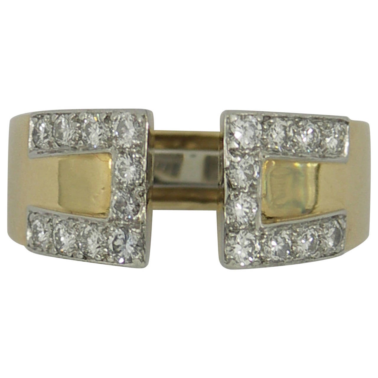 David Webb Diamond Gold Platinum Key Design Split Front Ring