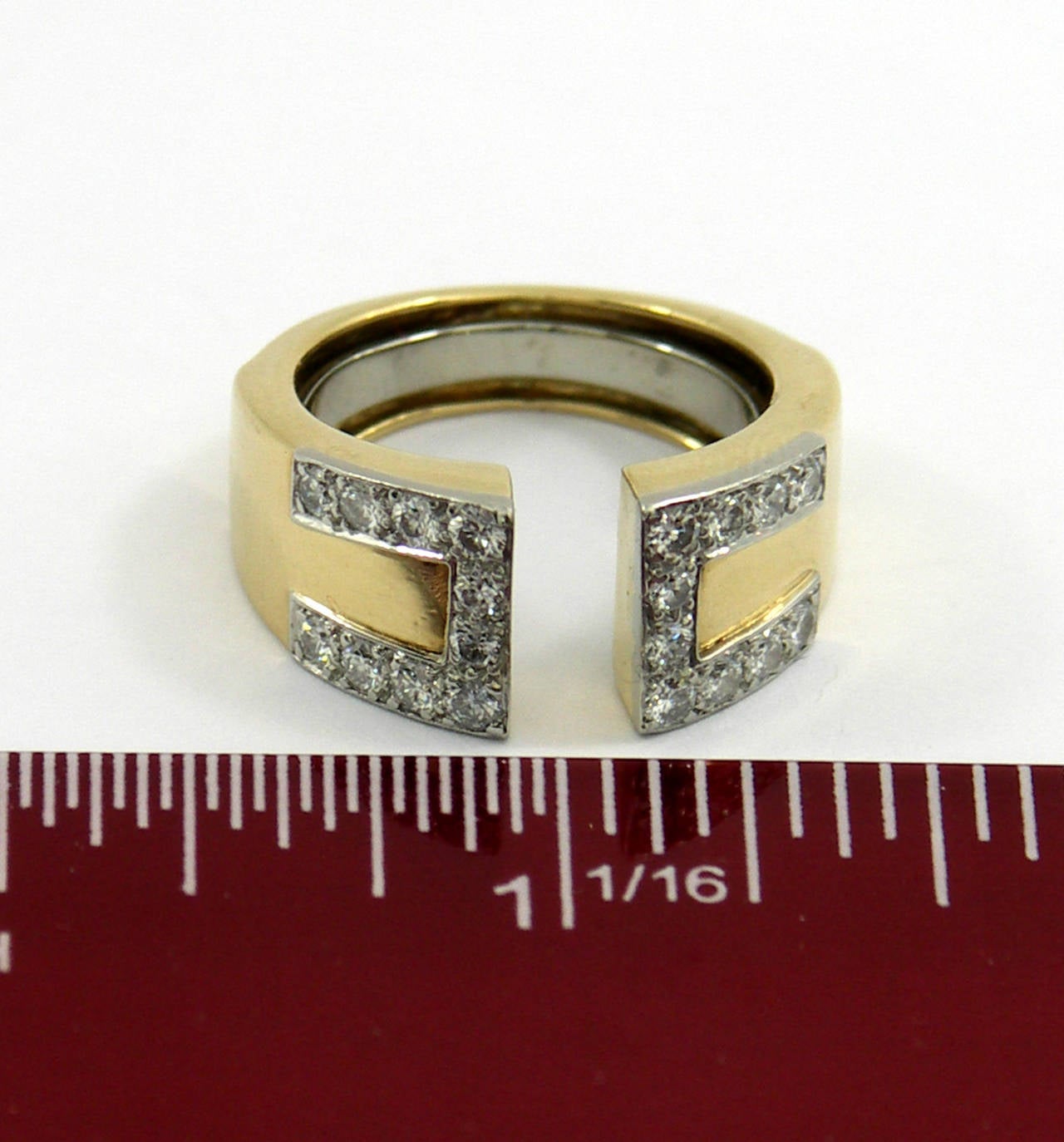 David Webb Diamond Gold Platinum Key Design Split Front Ring In Excellent Condition In Palm Beach, FL