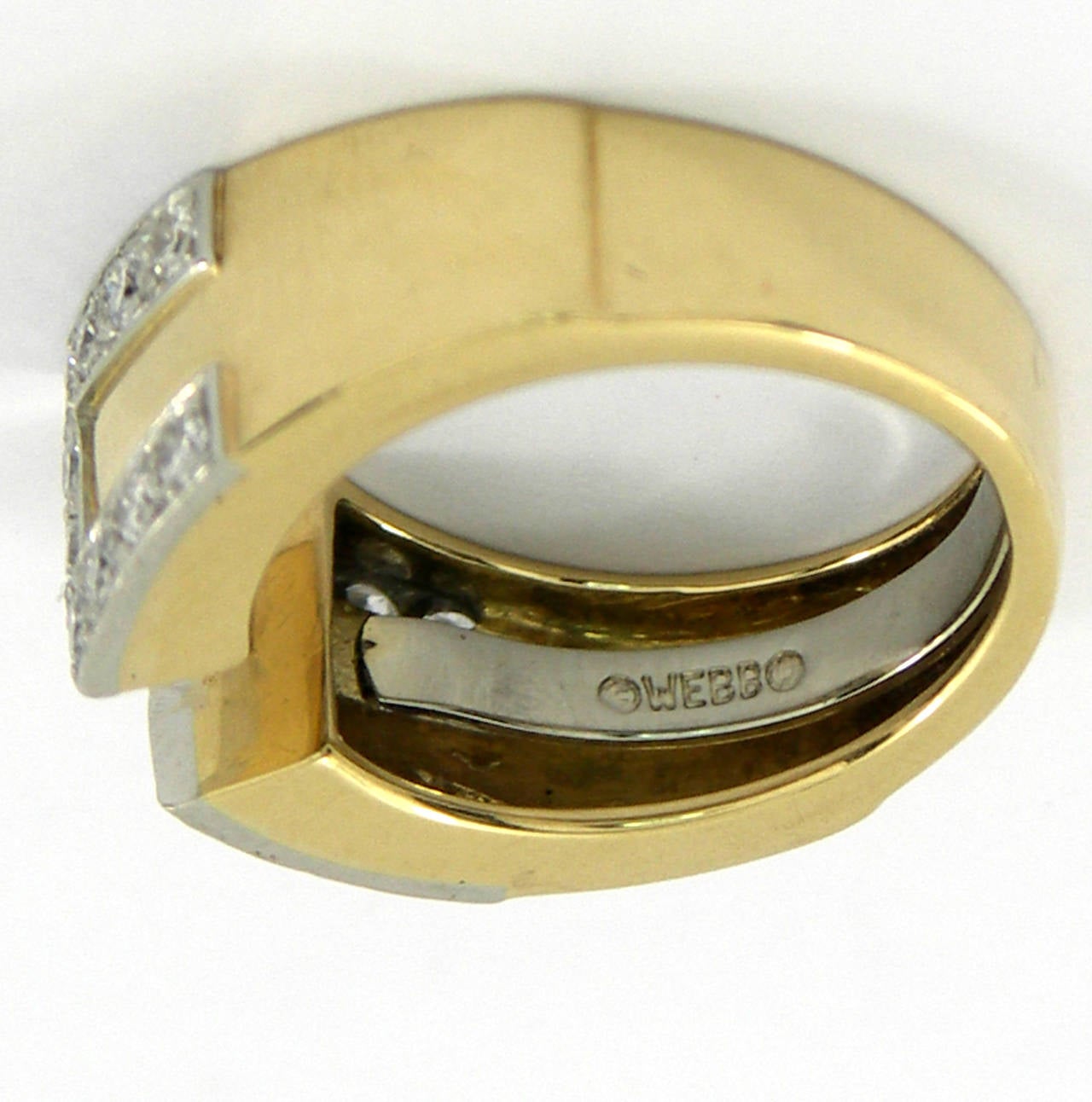 Women's David Webb Diamond Gold Platinum Key Design Split Front Ring