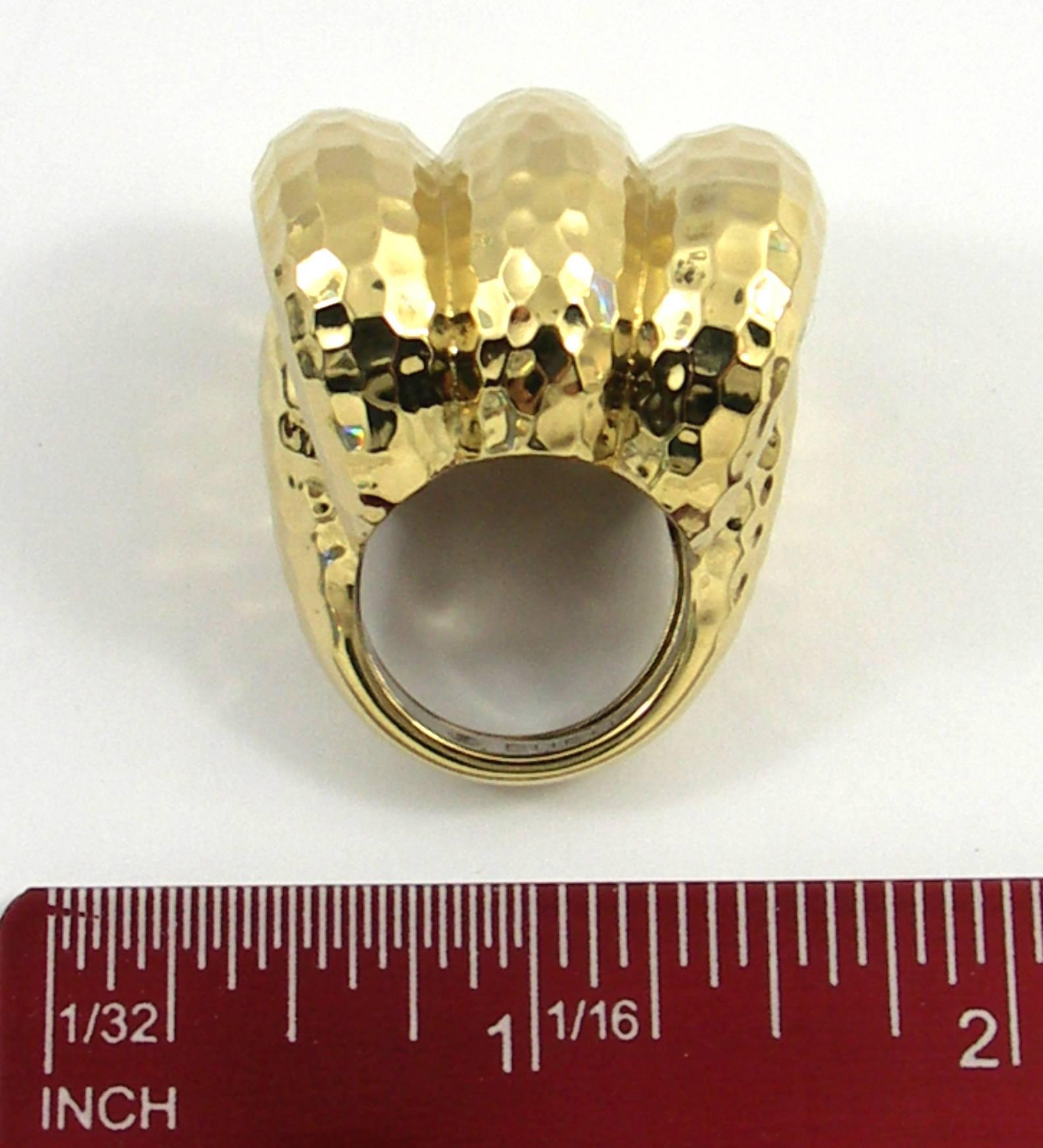 Large Scale Three Section Bombee Hammered Gold Ring For Sale 3