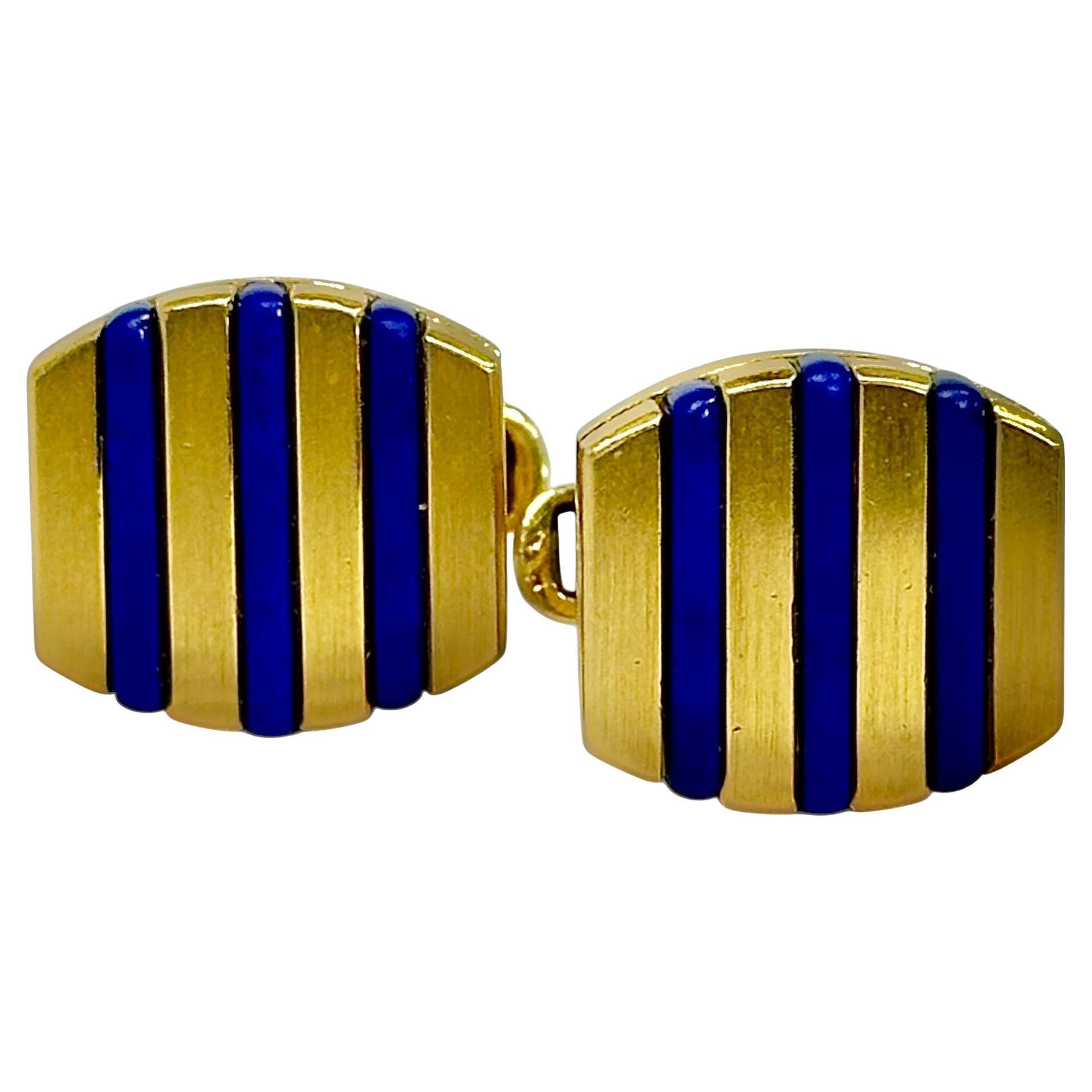 Tailored 18K Yellow Gold Cufflinks With Lapis Lazuli Stripes by A.B.L.
