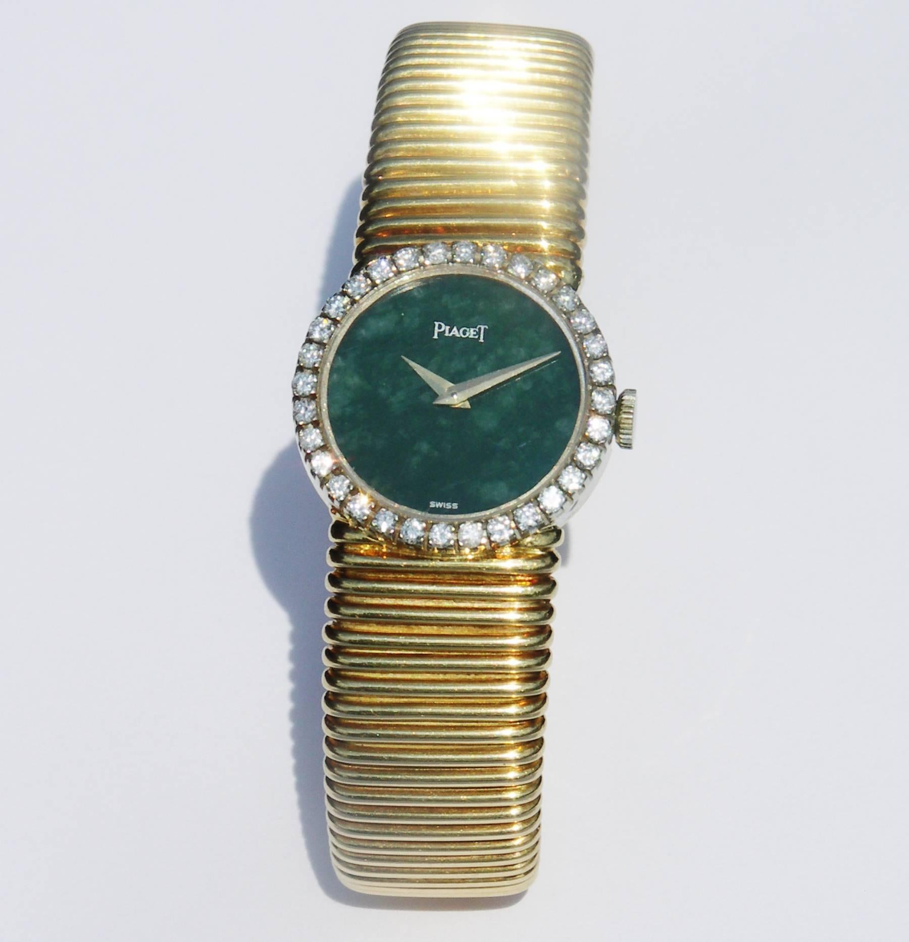 Women's Piaget Ladies Yellow Gold Diamond Bezel Jade Dial Watch/Wristwatch