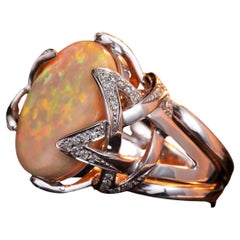 Opal Diamond Gold Ring Star Opalescence Rainbow Statement ring