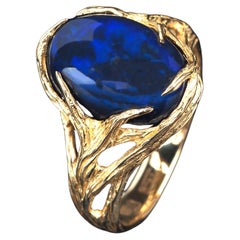 Black Opal Gold Ring Neon Blue Australian Engagement ring