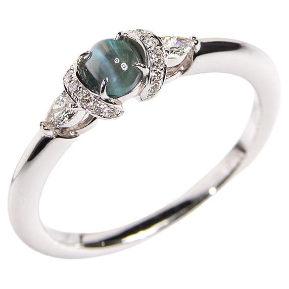 Chatoyancy Alexandrite Diamond Gold Ring Engagement Teal Green Art Deco Style For Sale