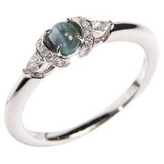 Chatoyancy Alexandrite Diamond Gold Ring Engagement Teal Green Art Deco Style