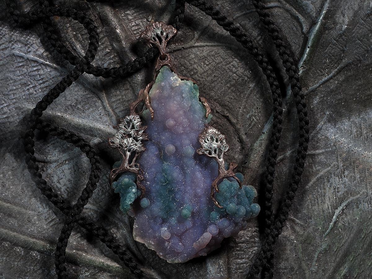 Pendentif en argent noir de Violet Chalcedone Style Lord of the Rings Large Necklace en vente 4