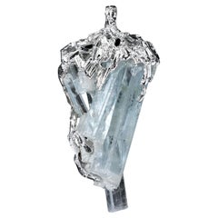 Big Aquamarine Crystals Silver Pendant Raw Uncut Gem Natural Light Blue Unique