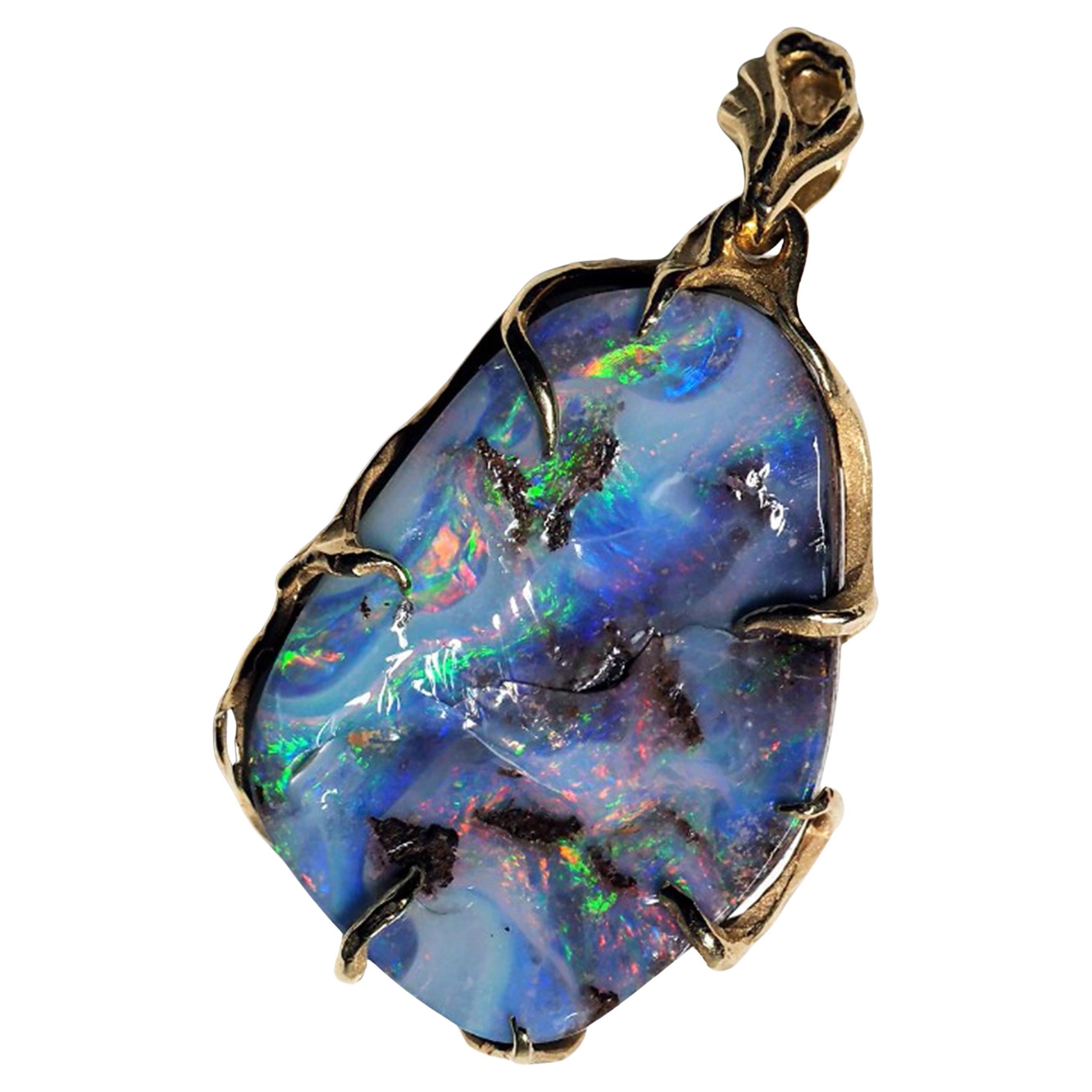 Men's Boulder Opal Pendant Gold High Quality Opal Gemstone Gold Necklace For Sale