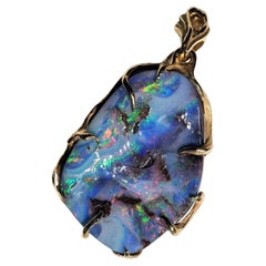 Men's Boulder Opal Pendant Gold High Quality Opal Gemstone Gold Necklace