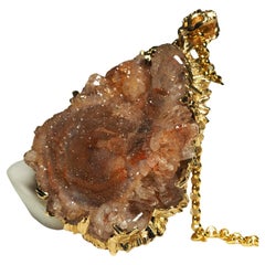 Agate Rose Gold Necklace Fantacy Art Nouveau Style Large Brown Natural Crystal