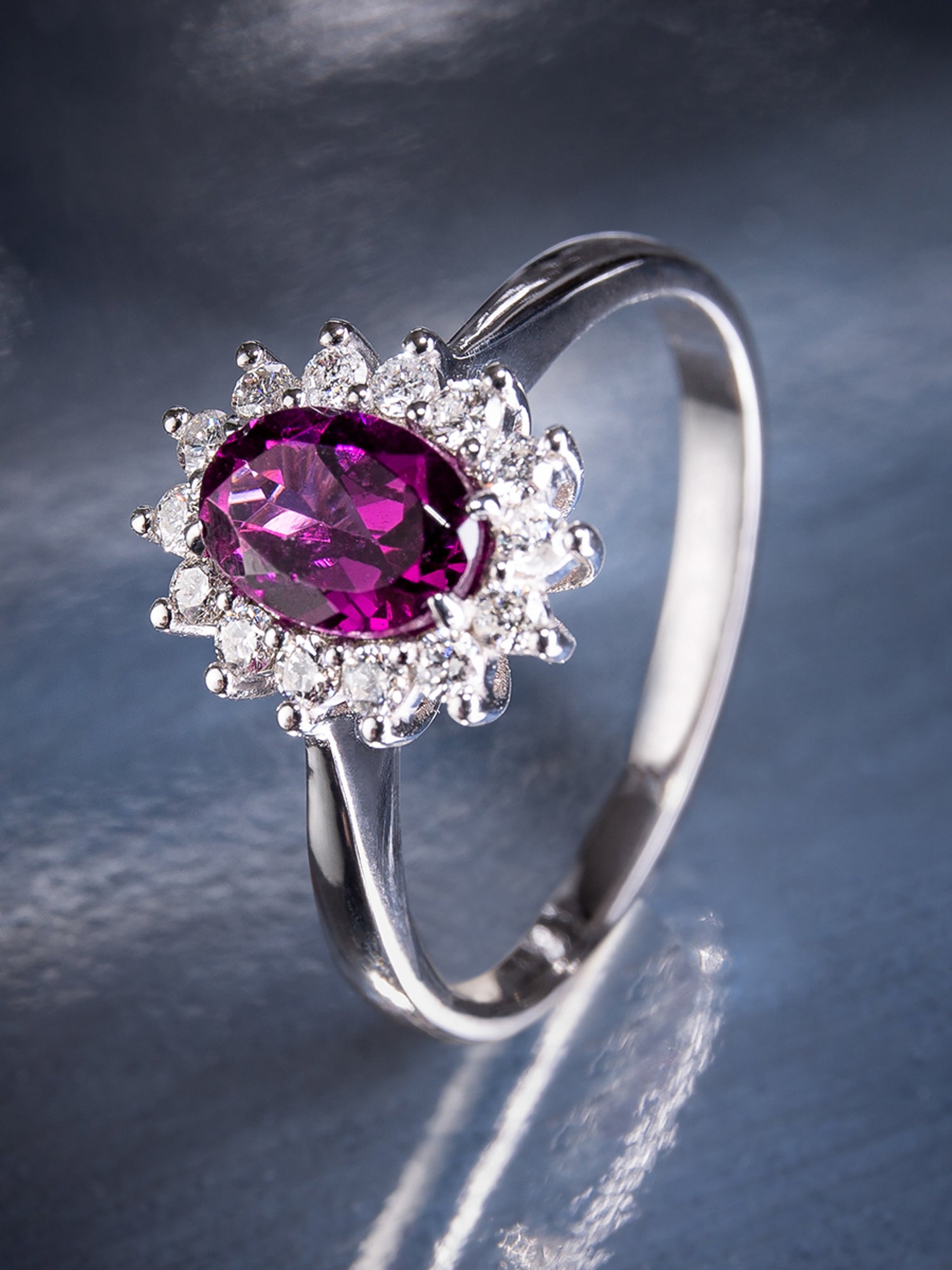 Rhodolite White Gold Ring Oval Cut Art Deco Style Royal Purple Unisex  Engagement For Sale at 1stDibs