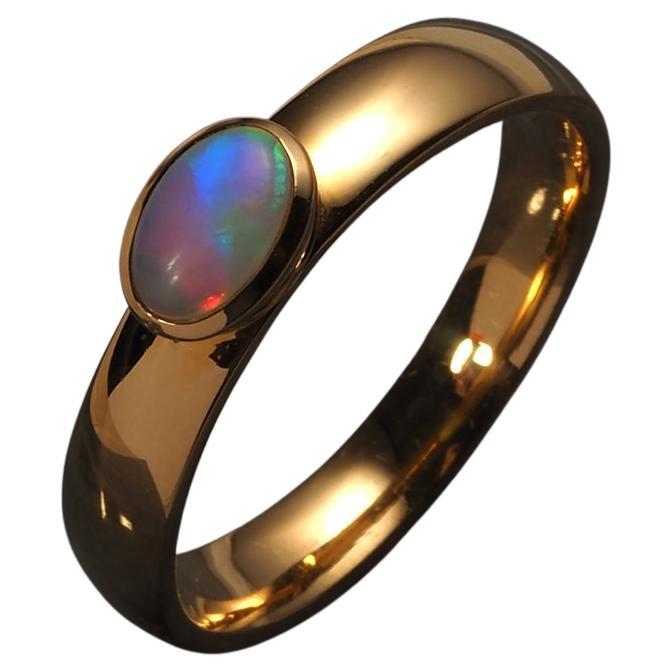 Opal Yellow Gold Ring Nacreous Natural Gem Engagement ring For Sale