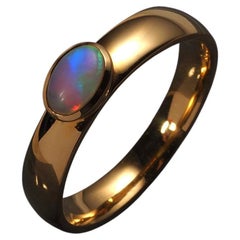 Opal Yellow Gold Ring Nacreous Natural Gem Engagement ring