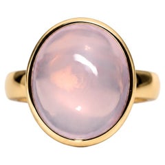 Rose Quartz Yellow Gold Ring Natural Cabochon Brazilian Stone Unisex