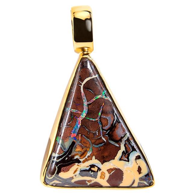 Boulder Opal Gold Pendant Walnut Brown Triangle nugget For Sale