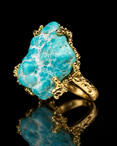 Turquoise Yellow Gold Ring Natural Gem Raw Uncut Seafoam Green Unisex