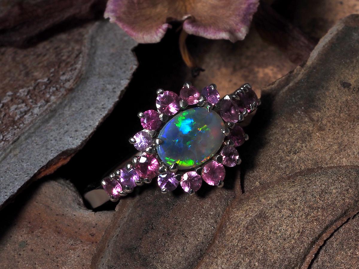 Dark Opal Pink Sapphires gold ring Engagement Azalea Flower For Sale 8