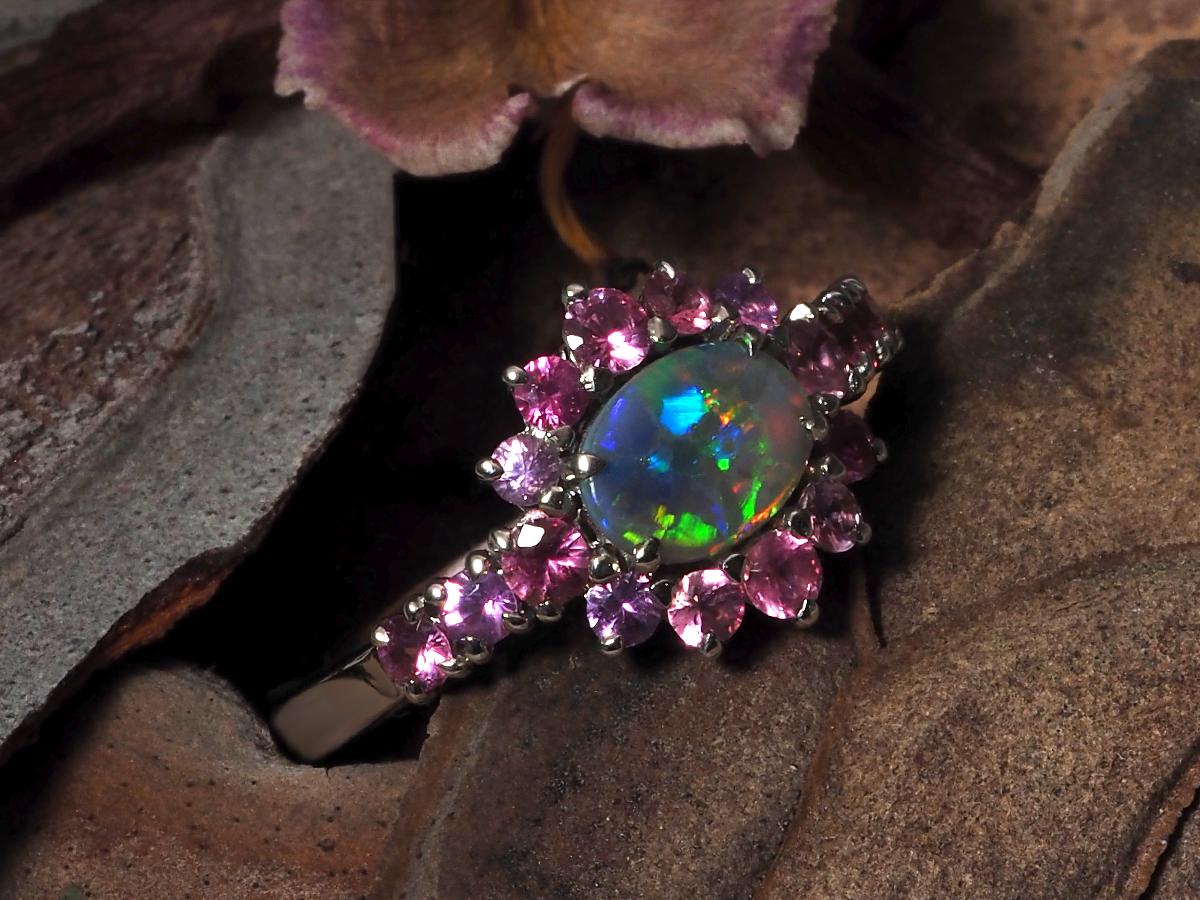 Dark Opal Pink Sapphires gold ring Engagement Azalea Flower For Sale 7