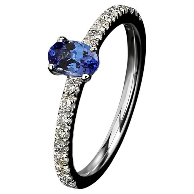 Tanzanite Diamonds Gold Ring Vivid Blue Oval Cut Bague de fiançailles