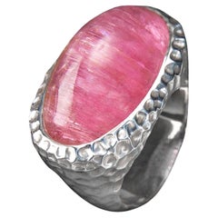 Large Cat's Eye Effect Rubellite Silver Ring Hot Pink Tourmaline Cabochon