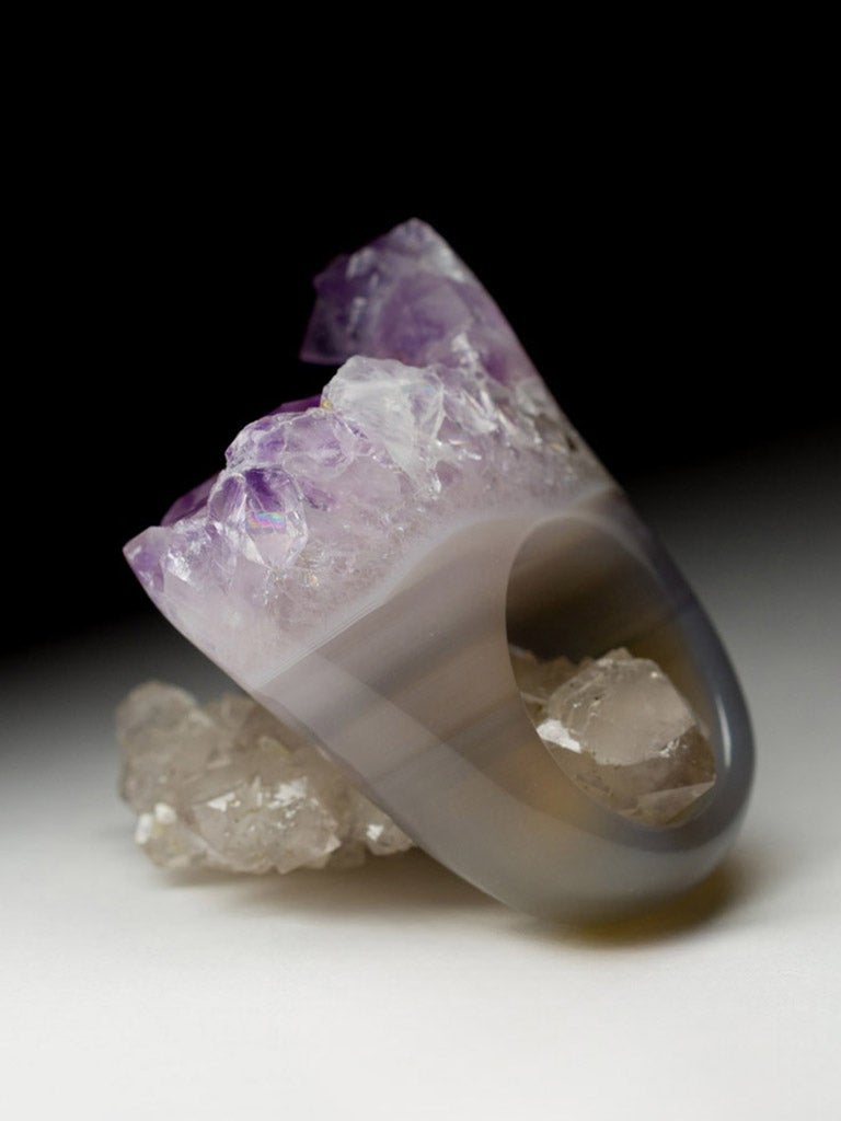 Big Solid Amethyst Ring Raw Crystals Lilac Light Purple Orchid Flower big ring