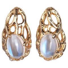 Moonstone Gold Earrings Studs Contemporary Style Magic Tree Collection