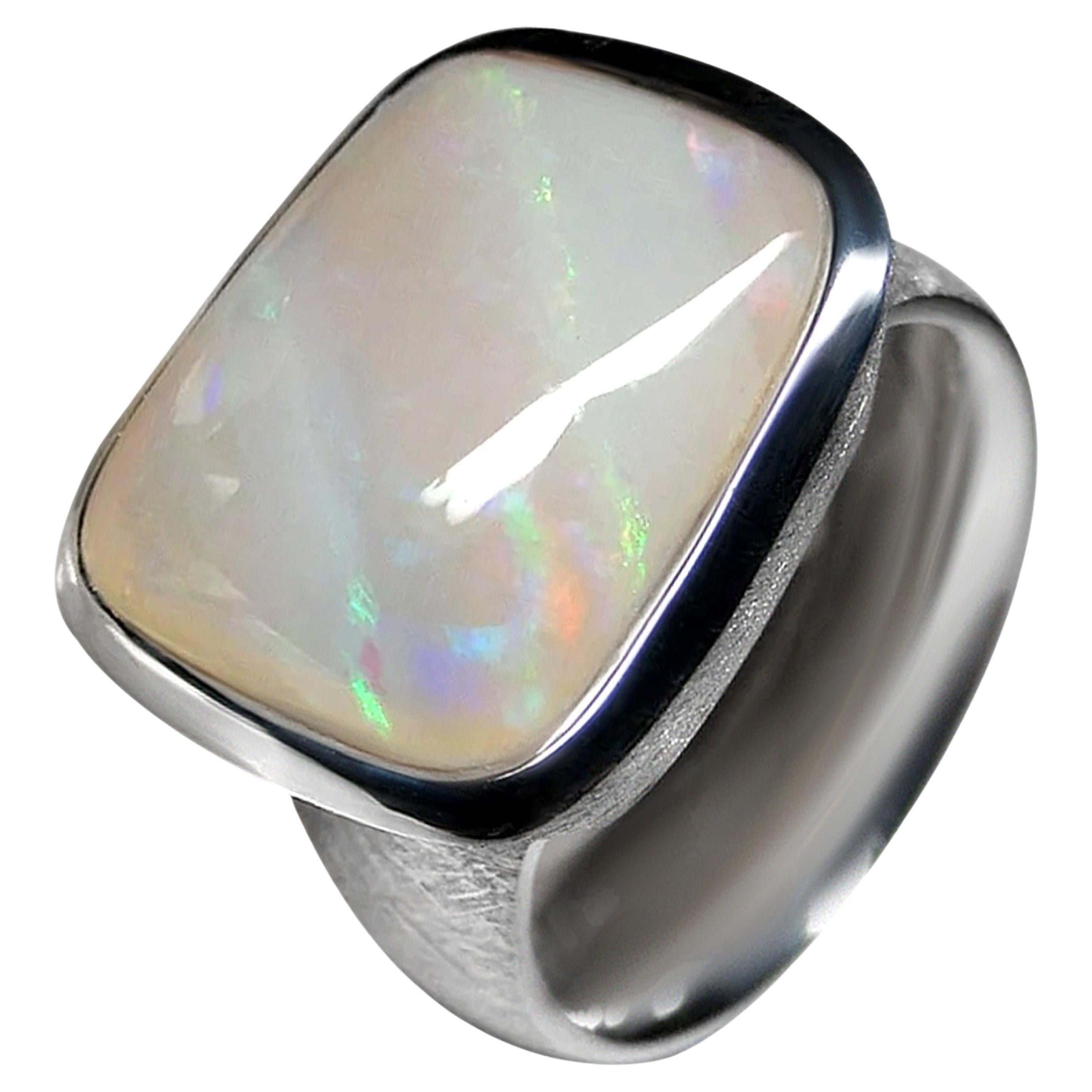 Anillo Rascador de Plata Ópalo Blanco Australiano Piedra Preciosa Joyería Unisex