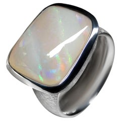 Anillo Rascador de Plata Ópalo Blanco Australiano Piedra Preciosa Joyería Unisex