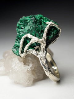Big Malachite Crystals Silver Ring Statement Unisex Unusual Birthstone Jewelry