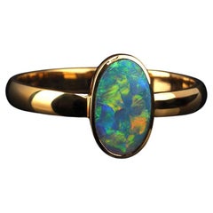 Black Opal Gold Ring Flickering Stone Engagement ring Promise ring