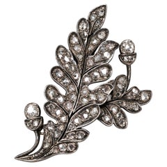Oak Diamond Brooch Mid-Victorian Gold Silver Old Mined Cut Diamonds Gift wedding (Broche en diamant Oak)
