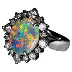 18K White Gold Ring with Natural Australian Opal and Diamonds