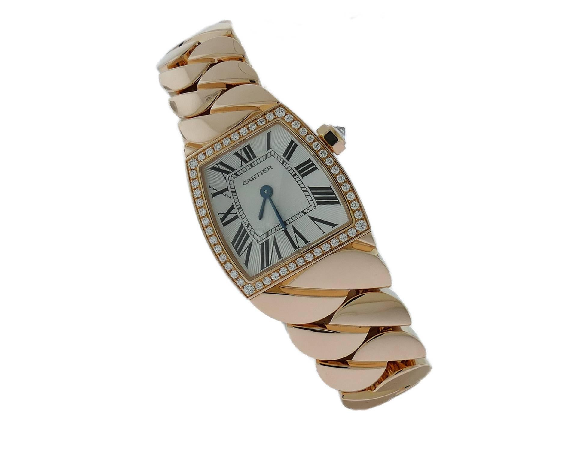 Brand New Ladies (22mm) Cartier La Dona 18k Rose Gold Diamond Watch, Ref WE60060I, Retails $26,250 .The Watch Movement is Battery Operated. Included with the Watch are Its Inner & Outer Box, Manual & Blank Stamped Certificate.
