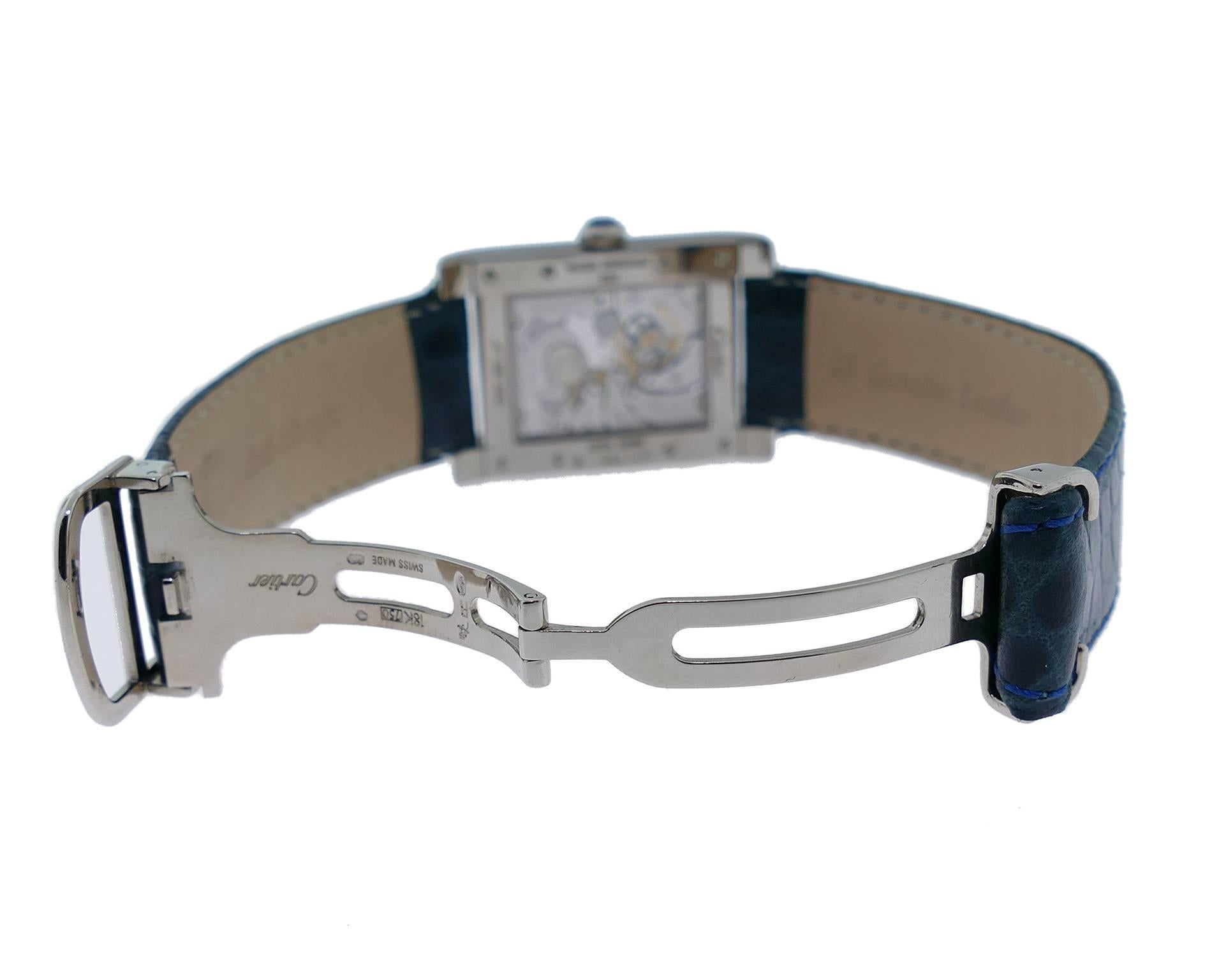 Men's Cartier White Gold Privee Tank A Vis Dual Time Wristwatch